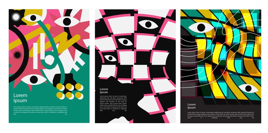 现代简约艺术创意抽象不规则几何孟菲斯插画海报AI矢量设计素材【007】